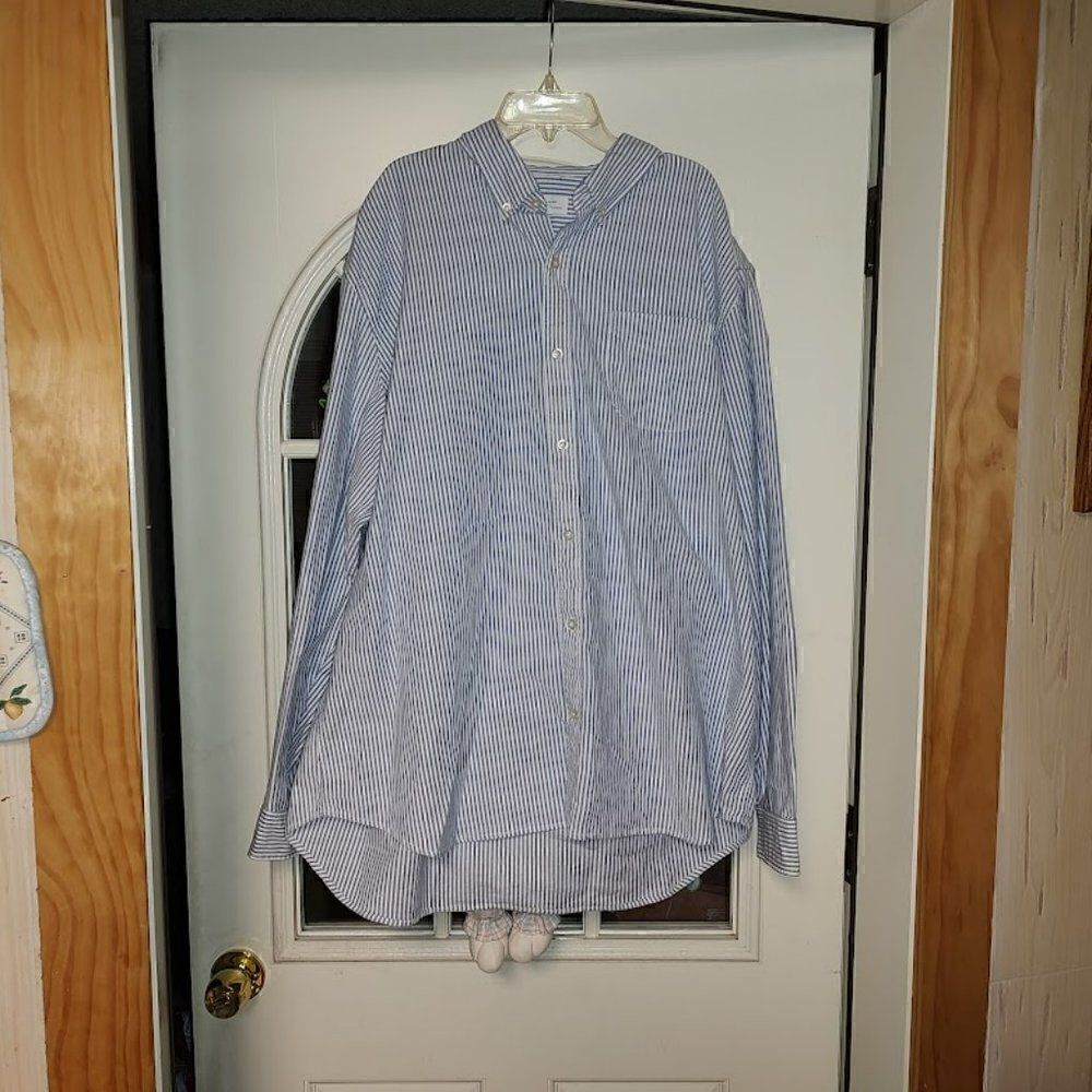 New Gap Standard Fit Stretch White Blue Striped Button Down Shirt Men's XXL